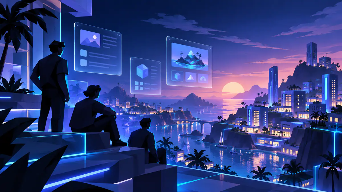 Original BlockSpin script research illustration of a fictional city and source cards