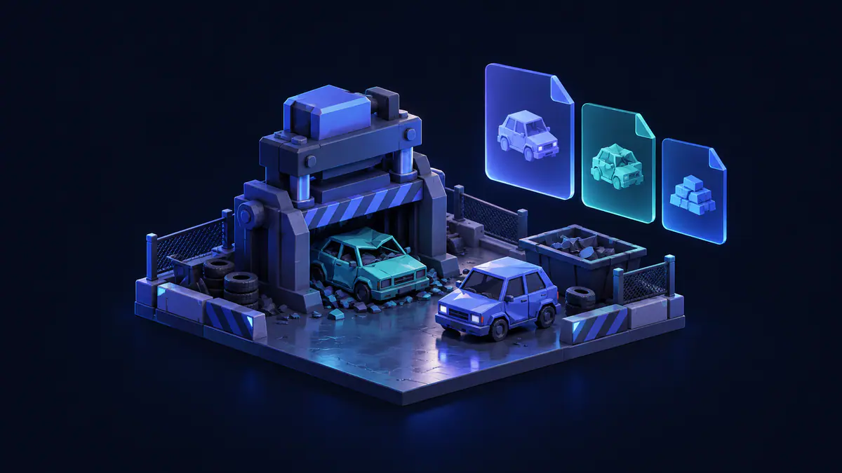 Original Car Crushers 2 script catalogue illustration with generic cars and file tiles