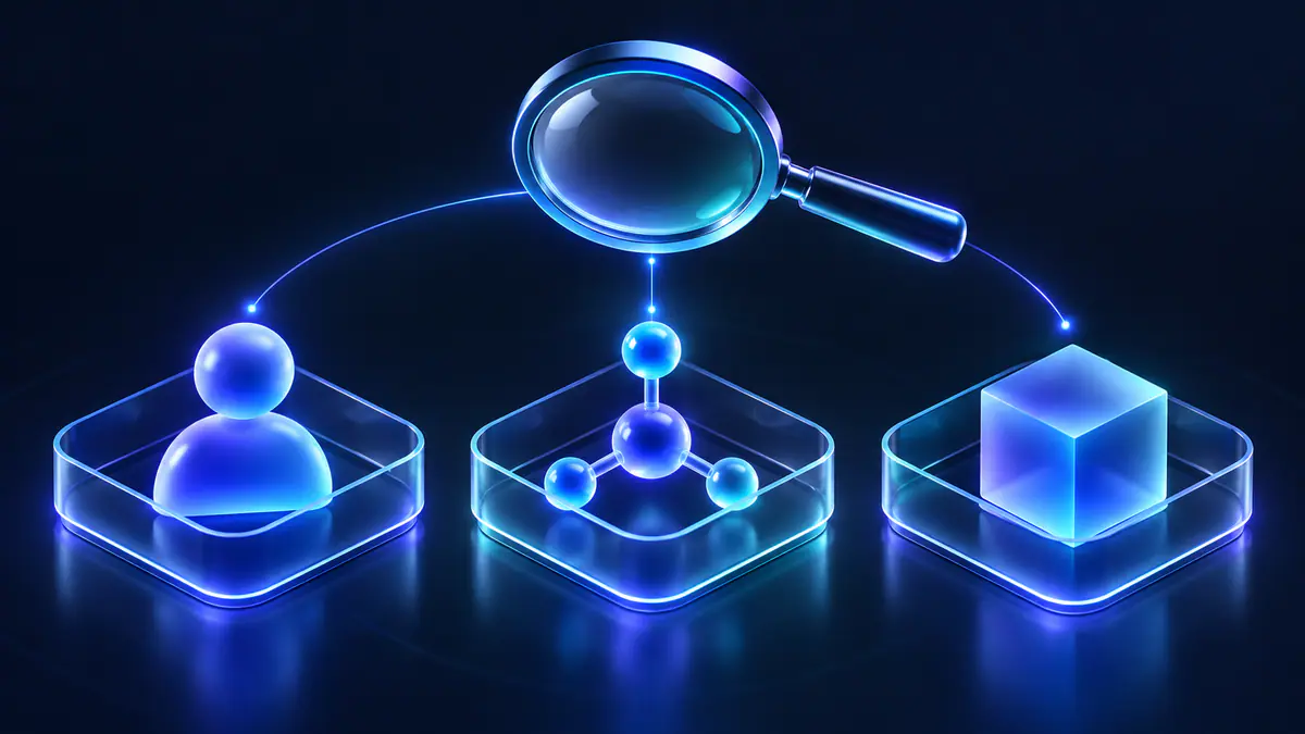 Illustration of separate evidence trays for identity, reachability and behavior