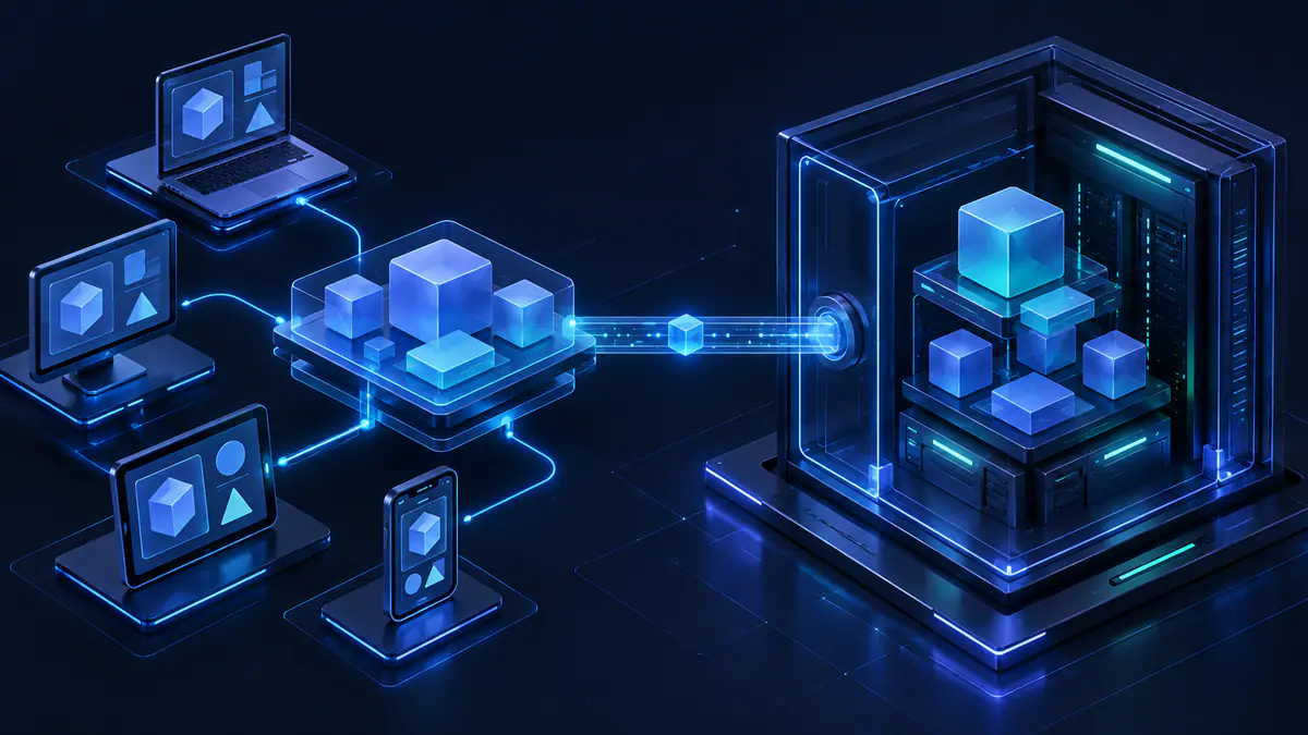 Original illustration contrasting replicated shared modules with server-only storage