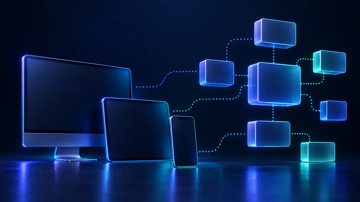Illustration of phone and desktop silhouettes beside separate dependency blocks