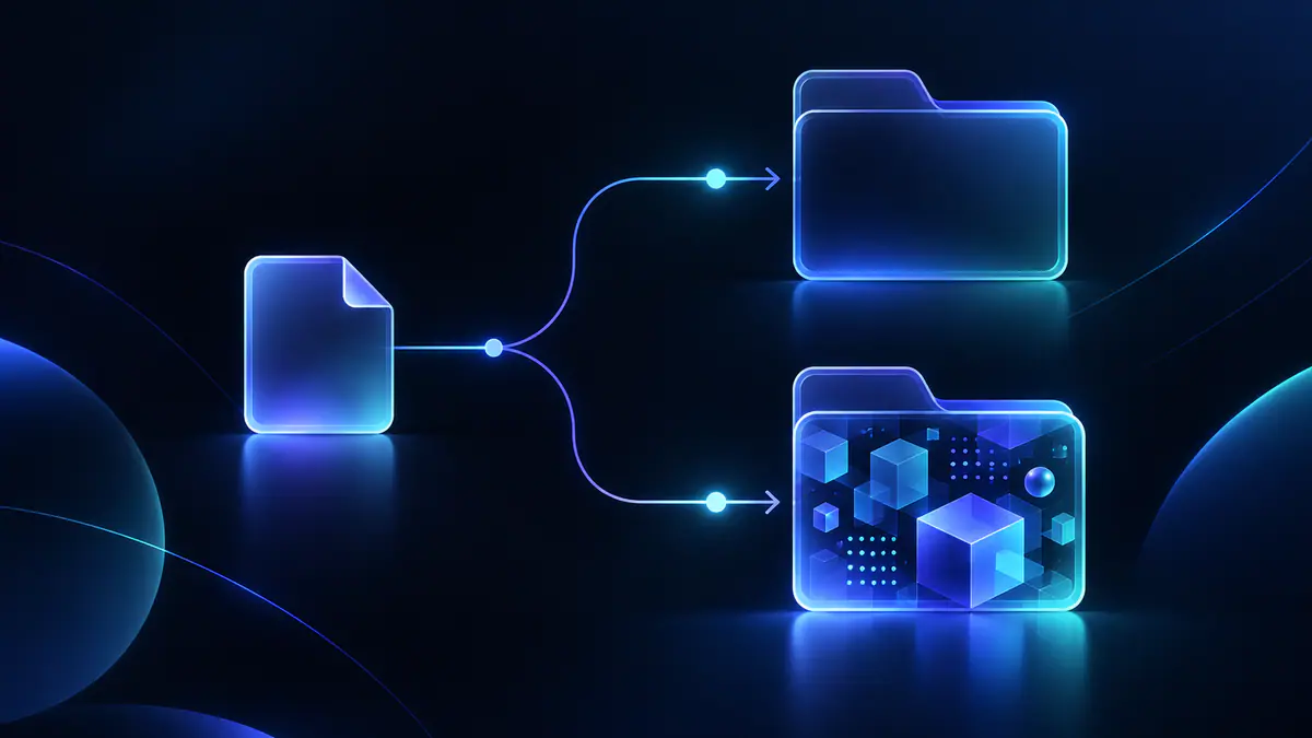 Illustration of a hub entry branching toward separate source files
